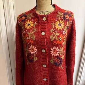 Floral Embroidered Red Sweater